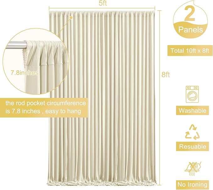 Beige Backdrop Curtain for Wedding Parties Wrinkle Free Beige Photo Curtains Backdrop Drapes Fabric Decoration for Baby Shower Photoshoot 5ft x 8ft,2 Panels