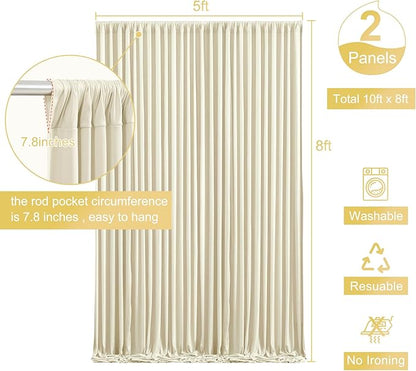 Beige Backdrop Curtain for Wedding Parties Wrinkle Free Beige Photo Curtains Backdrop Drapes Fabric Decoration for Baby Shower Photoshoot 5ft x 8ft,2 Panels