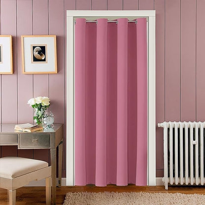 ChrisDowa Blackout Door Curtains for Doorway Privacy, Grommet Closet Curtains for Bedroom Closet Door, Thermal Insulated Temporary Doorway Cover Room Divider Drapes (1 Panel, Pink, 34 x 80 Inch)