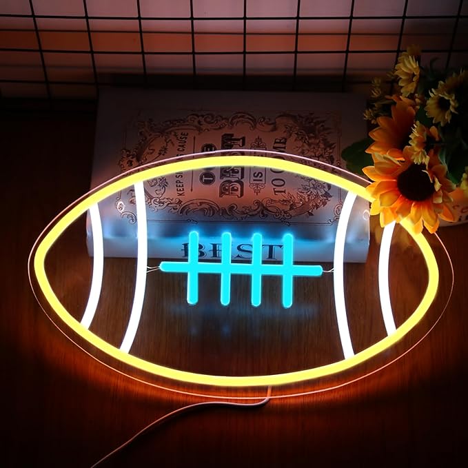 Football Neon Sign For Home Décor,Bedroom Decor,Led Sign,Room Neon Sign,Gym Decor,Sports Neon Sign,Men Women Wall Décor Gift Size 12''
