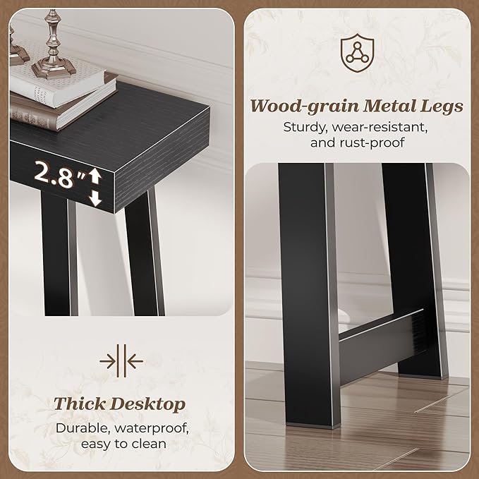 Huuger Entryway Console Table with Charging Station, USB-C Port, 53.9 Inch Sofa Table with Metal Legs, Entry Hallway Table with Deeper Desktop, Modern Behind Couch Table, Black