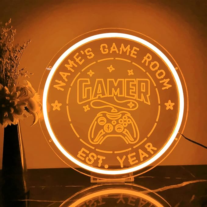 Personalized Game Room Neon Sign Custom Name Gamer Neon Light Wall Decor 3D Art Dimmable LED Game Controller Signs Light Gamer Gift for Men Teen Gaming Room Man Cave Bedroom Decor