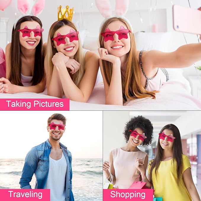 10/20/30/40 Pack Star Sunglasses Rimless Transparent Pentagram Shaped Sunglasses Bulk Party Favor Glasses for Women (30, Rose Red)