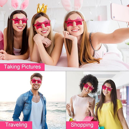 10/20/30/40 Pack Star Sunglasses Rimless Transparent Pentagram Shaped Sunglasses Bulk Party Favor Glasses for Women (30, Rose Red)