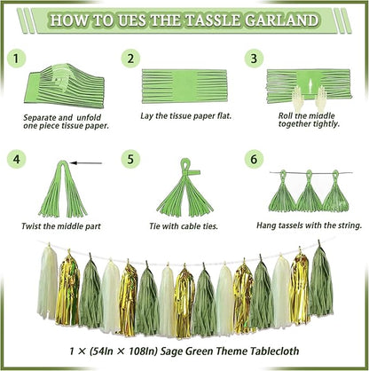 310 Pcs Sage Green Bridal Shower Decorations, Bachelorette Party Decorations Favors - "BRIDE TO BE" Banner, Veil, Balloon, Photo Props, Tableware with Eucalyptus Leaf for 25 Guests