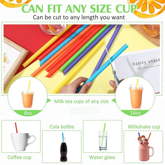 Tessco for you 600 Pcs 8 Inch Jumbo Smoothie Straws Bulk Large Plastic Disposable Bubble Tea Straws Wide-Mouthed Individually Wrapped for Tall Homemade Milkshakes Drinking(Classic Color)