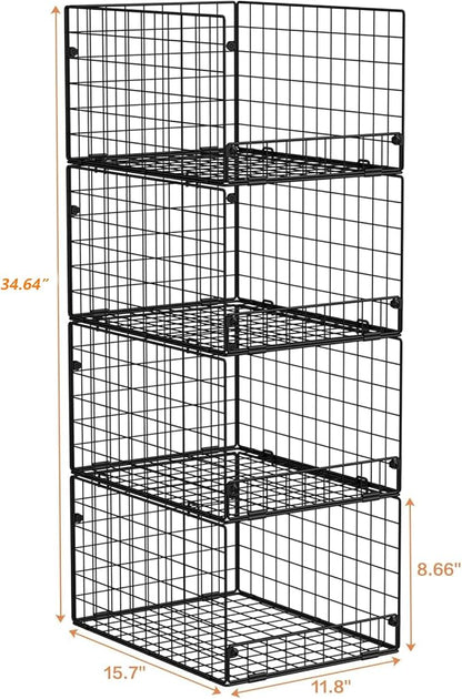 4-Tier Stackable Closet Organizers and Storage Shelves, Foldable Closet Shelf Organizer System, Stackable Storage Bins Drawers for Closet Organizer System, Black(Patent Pending, 15.7"x11.8"x34.64")