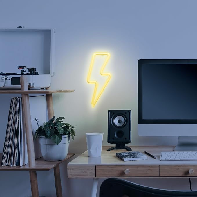 Lightning Bolt NEON Wall Light, Cool Yellow Lightning Bolt LED Light, Wall Decor, Perfect for Holiday and Birthday Gift, Party Decor, Yellow Wall Sign for Kids Room, Bar, Restaurant