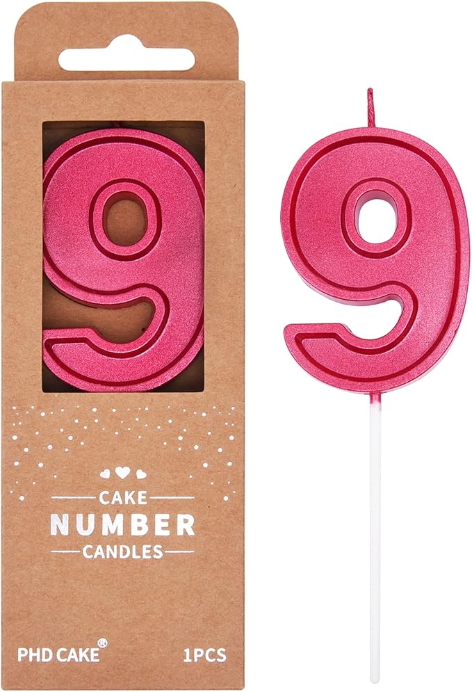 PHD CAKE 2.76 Inch Luxe Red 9 Number Birthday Candles, Red Number Candle, Cake Number Candles, Party Celebration