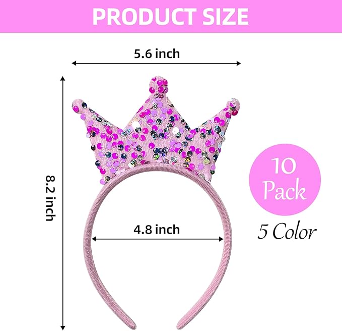 Princess Crowns 10 Packs Headbands for Girls Women, Glitter Birthday Tiara Crowns for Princess Party Favors Birthday Gifts