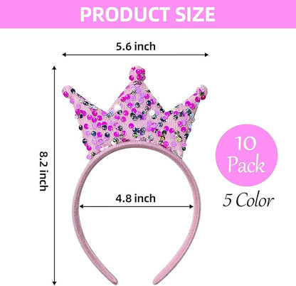 Princess Crowns 10 Packs Headbands for Girls Women, Glitter Birthday Tiara Crowns for Princess Party Favors Birthday Gifts
