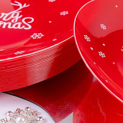 Nervure 175PCS Christmas Plastic Plates - Red and White Disposable Plates & Gold Plastic Silverware with Red Handle include 50 Plates 25Knives 25Forks 25Spoons 25Napkins for Christmas Party