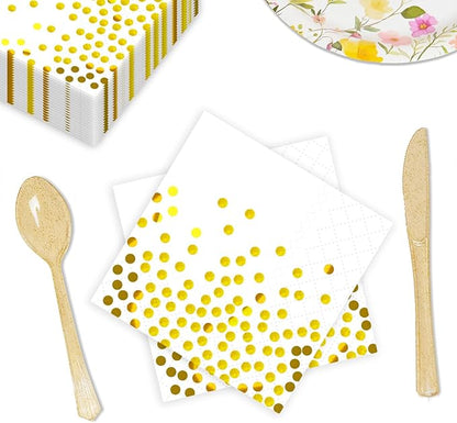 200 Pcs Unfold Size 13x13 Inch Disposable White Rose Gold Dot Paper Napkins