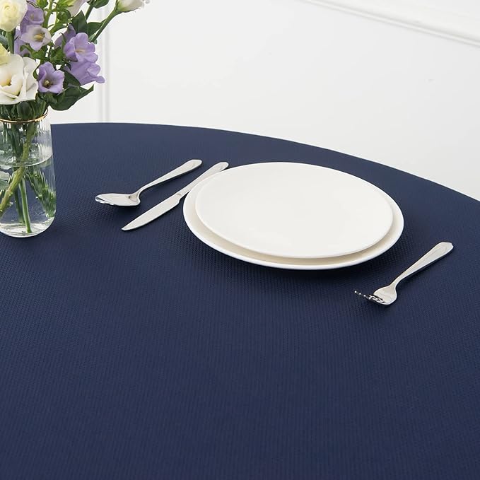 maxmill Round Textured Tablecloth Spill-Proof Wrinkle Free Soft Jacquard Table Cloth for Circular Table Cover, for Dining Room Buffet Banquet Parties Holiday Dinner, 70 Inch Navy Blue
