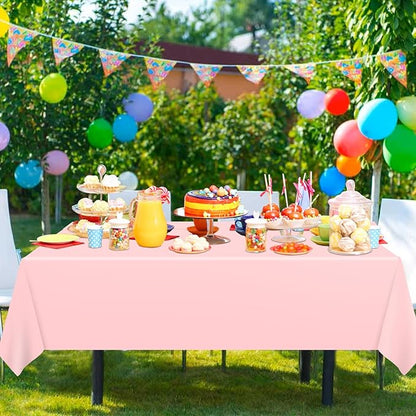 WNINK Plastic Rectangular 54x108'' Tablecloth, 4 Pack, Light Pink, Disposable, Pastel, for Parties, Holiday, Oilproof, All-Season