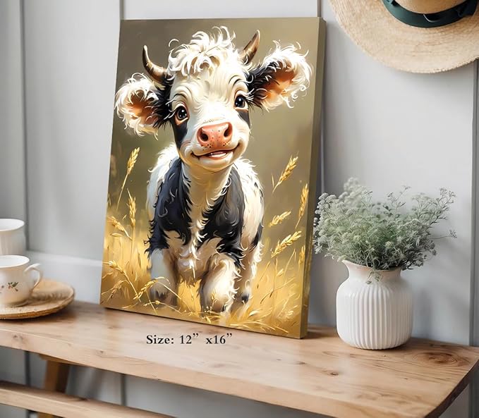 ZOIYINO Cow Pictures Wall Decor Farmhouse Cow Canvas Wall Art,Rustic Animal Wall Art Funny Framed Poster Artwork Prints Pictures for Home Farmhouse Bathroom Bedroom Living Room 12"X16"