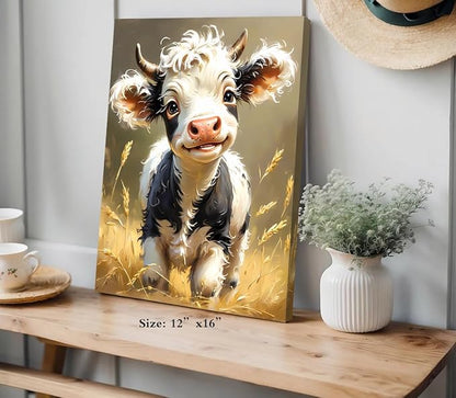 ZOIYINO Cow Pictures Wall Decor Farmhouse Cow Canvas Wall Art,Rustic Animal Wall Art Funny Framed Poster Artwork Prints Pictures for Home Farmhouse Bathroom Bedroom Living Room 12"X16"