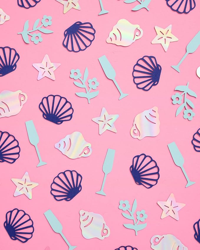 xo, Fetti Coastal Party Foil Confetti - 200 pc | Beach Engagement Party Decoration, Bachelorette Table Decor, Bridal Shower Supplies, Beach Birthday Tablescape
