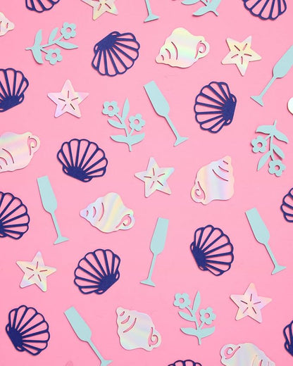 xo, Fetti Coastal Party Foil Confetti - 200 pc | Beach Engagement Party Decoration, Bachelorette Table Decor, Bridal Shower Supplies, Beach Birthday Tablescape