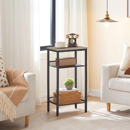 HOOBRO Tall Side Table, 3-Tier Telephone End Table with Adjustable Mesh Shelves, Small Entryway Table with Storage, Small Nightstand for Living Room, Bedroom, Hallway, Office, Greige BG01DH01G1