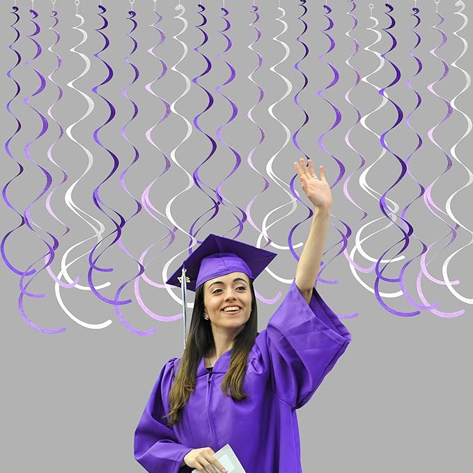 36Pcs Purple Hanging Swirl Decorations Ombre Purple Felt Swirl Streamer Spiral Ceiling Garland for Lavender Lilac Violet Birthday Wedding Bachelorette Baby Shower Graduation Holiday Hen Party Supplies