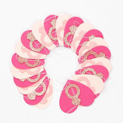 Hot-Pink Rose Gold Heart-Ring Garland - 52Ft Engagement Bachelorette Party Decorations Wedding Paper Streamers Banner, Galentines Proposal Decor Lasting Surprise