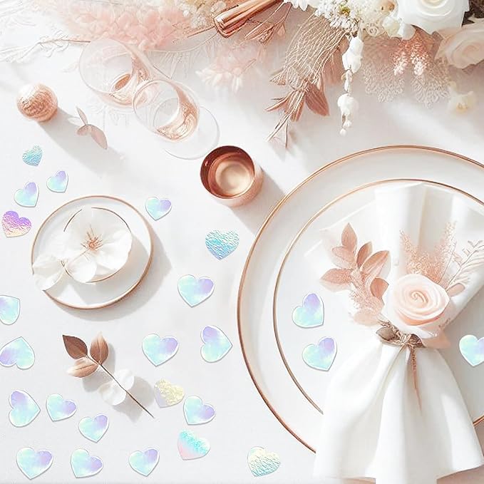 Paper Confetti Iridescent Party Decorations - 300Pcs Paper Heart Confetti Girl Birthday Decoration Baby Bridal Shower Wedding Engagement Bachelorette Mothers Valentines Galentines Day Decor