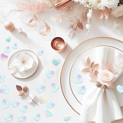 Paper Confetti Iridescent Party Decorations - 300Pcs Paper Heart Confetti Girl Birthday Decoration Baby Bridal Shower Wedding Engagement Bachelorette Mothers Valentines Galentines Day Decor