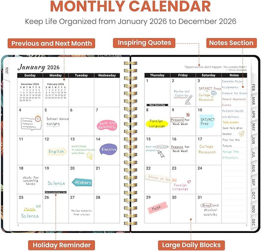 2026 Planner, Weekly and Monthly Planner for Women, Jan 2026 - Dec 2026 Pretty 2026 Calendar Planner with Monthly Tabs, Inner Pocket, Spiral Binding, Perfect for Office Home School - 6.3" x 8.5", Tropical Songbird