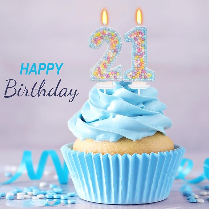 Blue Birthday Candles - Number 21 Candle, Colorful Macaron Candles, 21 Birthday Decorations for Girls Boys, Cake Decorations, Theme Party Supplies (Blue)