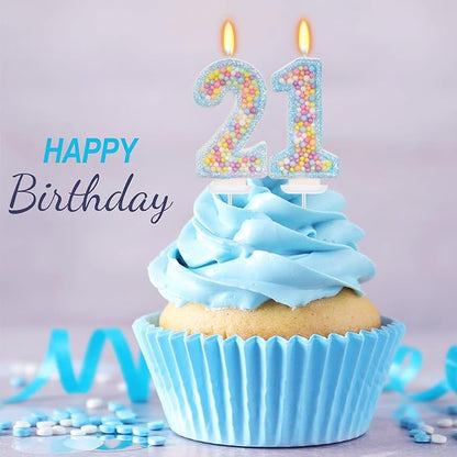 Blue Birthday Candles - Number 21 Candle, Colorful Macaron Candles, 21 Birthday Decorations for Girls Boys, Cake Decorations, Theme Party Supplies (Blue)