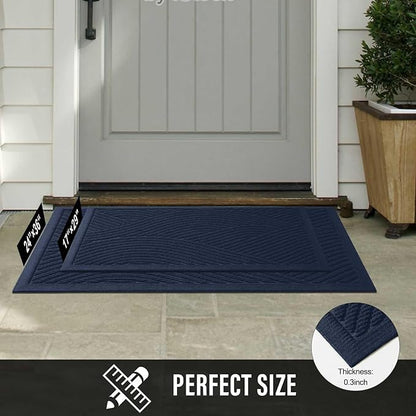 Sturdy Front Door Mat, Absorbent Muddy Dirt Resist Welcome Door Mats Outdoor Indoor, Stain and Fade Resistant, Non-Slip Backing Entry Mat Low Profile Doormat for Entryway, 36×24, Blue