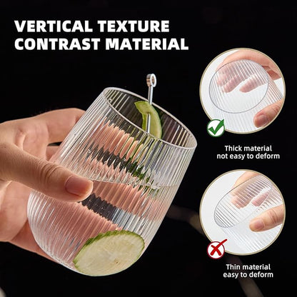36 Pack Plastic Ribbed Wine Glasses, 15Oz Origami Disposable Wine Glasses Unbreakable Clear Plastic Cocktail Glasses Recyclable Shatterproof Reusable Wine Cups