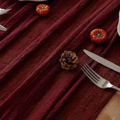 6pcs Burgundy Cheesecloth Table Runner Gauze 120 Inch 10 FT Rustic Boho Cheese Cloth Runner for Wedding Baby Shower Bridal Shower Engagement Birthday Party Long Sheer Home Decorations