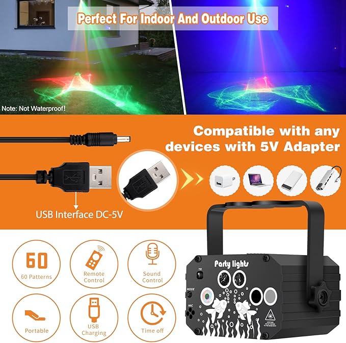 DJ Disco Stage Party Lights - Northern Laser Light Effect RGB Led Sound Activated Strobe Lighting with Remote Control for Indoor Birthday Christmas New Year Karaoke Club KTV
