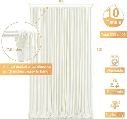 10 Panels Ivory Backdrop Curtain for Wedding Parties Wrinkle Free Ivory Photo Curtains Backdrop Drapes Fabric Decoration for Baby Shower Photography 5ft(W) x 10ft(H)"