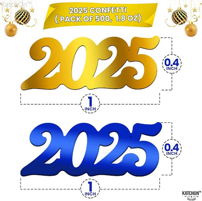 KatchOn, Blue and Gold 2025 Graduation Confetti - Pack of 500 | 2025 Grad Confetti for Blue and Gold Graduation Decorations 2025 | Class of 2025 Decoration, Prom Decorations 2025