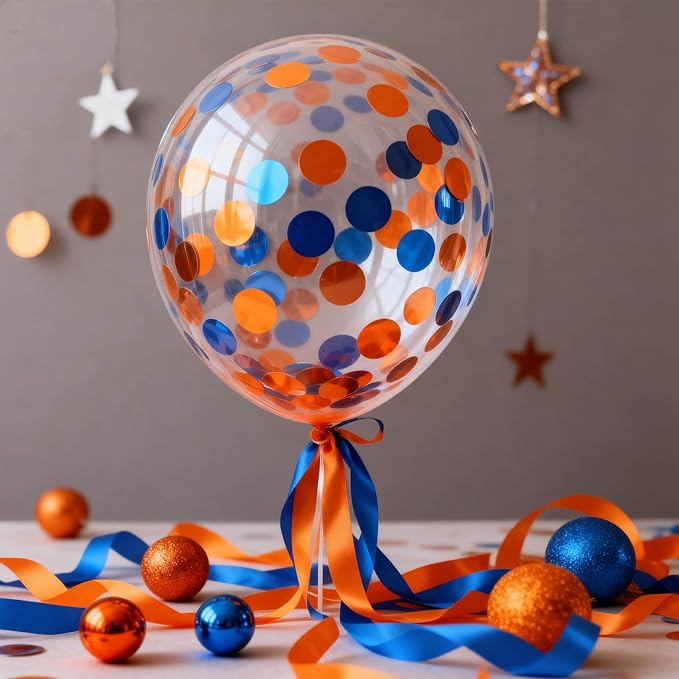 Orange and Blue Circular Foil Confetti Decorations: Party Table Metallic Confetti for Balloon Filling, Wedding, Graduation Party Decorations, 100g per Pack