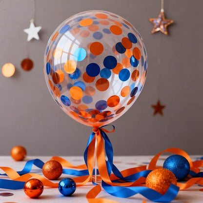 Orange and Blue Circular Foil Confetti Decorations: Party Table Metallic Confetti for Balloon Filling, Wedding, Graduation Party Decorations, 100g per Pack