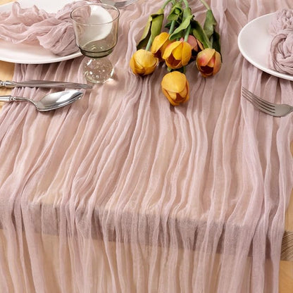 MLMC 8 Pack Pink Table Runner Boho Dusty Pink Cheesecloth Table Runner 10ft Gauze Cheese Cloth Winter Decor 35x120 Inches for Wedding Bridal Baby Shower Birthday Party Decor