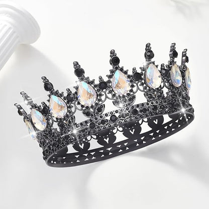 Queen Crown Rhinestone Wedding Crowns and Tiaras for Women Costume Party Hair Accessories Princess Birthday Crown Crystal Bridal Crown (Black & Moonlight Crown)