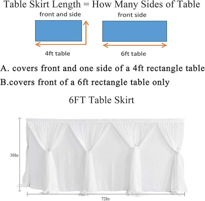 Besutolife White Tulle Table Skirt 6ft Wrinkle-Free Tutu Tablecloth for Gender Reveal, Wedding, Birthday, Reception, Banquet, Photo Booth, Party Table Decorations