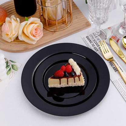100PCS Black Plastic Plates, Black Disposable Plates for 50 Guests, 50 Dinner Plates 10.25 inch and 50 Dessert Plates 7.5 inch for Party, Graduation, Wedding