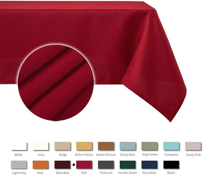 maxmill Rectangle Textured Tablecloth Waterproof Spillproof Wrinkle Free Table Cloth, Kitchen Dining Tabletop Decoration, Fabric Table Cover for Outdoor and Indoor Use, 52 x 70 Inch, Red