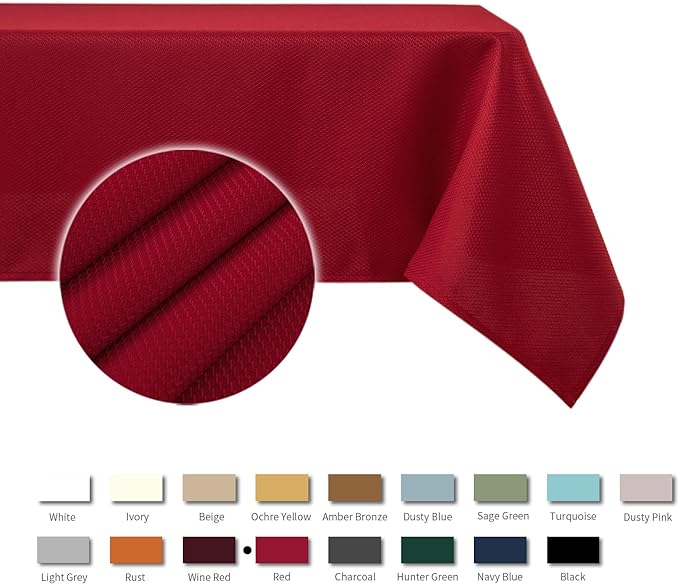 maxmill Textured Tablecloth Stain Resistant Waterproof and Wrinkle Resistant Washable Table Cloth, Fabric Table Cover for Dining Room and Outdoor Use, Rectangle 60 x 120 Inch, Red