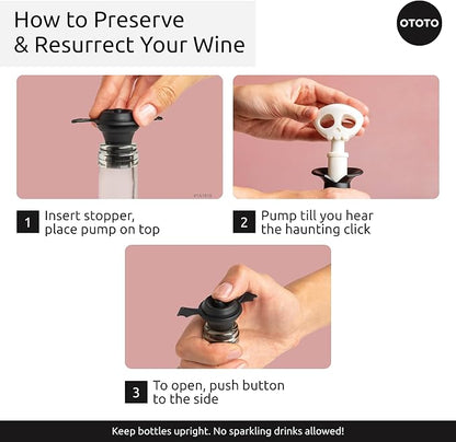 OTOTO New Spookelier Wine Saver Pump and 3 Wine Stopper - Wine Bottle Stoppers for Wine Bottles, Wine Stoppers Vacuum, Spooky Goth Accessories, Fun Skull Halloween Goth Kitchen, Goth Gifts Gadgets