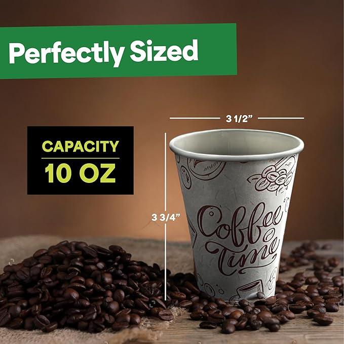 EconoHome 10 oz 50 Pack Disposable Coffee Paper Cups - Paper Cups for Hot and Cold Drinks, Tea, Water, and Juice