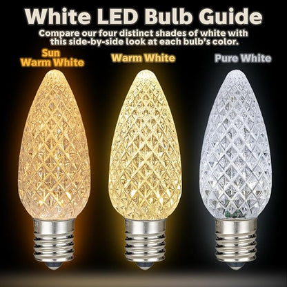 Novelty Lights 25PK C7 LED Faceted Ultra Bright Dimmable Outdoor Christmas Light Replacement Bulbs, String Light Bulbs (Warm White 2700K)