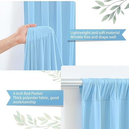 32 x 10ft Baby Blue Backdrop Curtain for Baby Shower Blue Photo Backdrop Curtains Wrinkle Free Drapes for Backdrop Soft Long Curtains for Backdrop Decoration Birthday Parties Wedding Baptism, 8 Panels