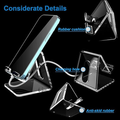 Crpich Acrylic Cell Phone Stand, Portable Clear Phone Stand for Desk, Compatible with Phone16 15 14 13 Pro Max Mini 12 11 Plus SE, Switch, Android Smartphone, Pad, Tablet, Desk Accessories